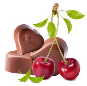 Cerises et chocolat en coeur